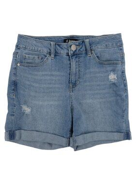 D Jeans Women 4 Blue Whiskered Denim Jean Shorts Distressed Pockets Cotton Blend